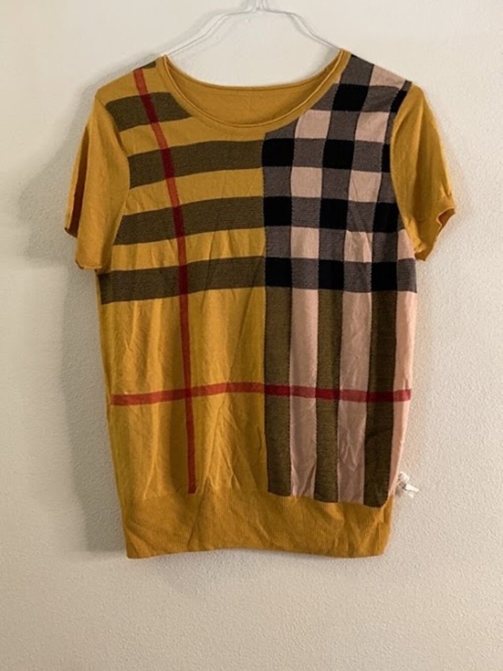 K-0003 Vintage Preppy Plaid Knit Top Short Sleeve Sweater